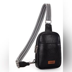 Wrangler Black Vegan Leather Sling Bag with adjustable strap